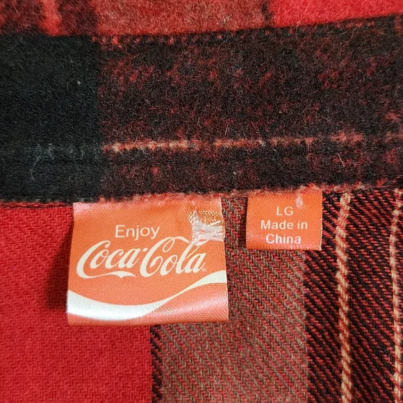 Enjoy Coca-Cola Flannel Lumberjack Shirt Red Black Plaid Wool-Blend Women's Sz L - Picture 5 of 8